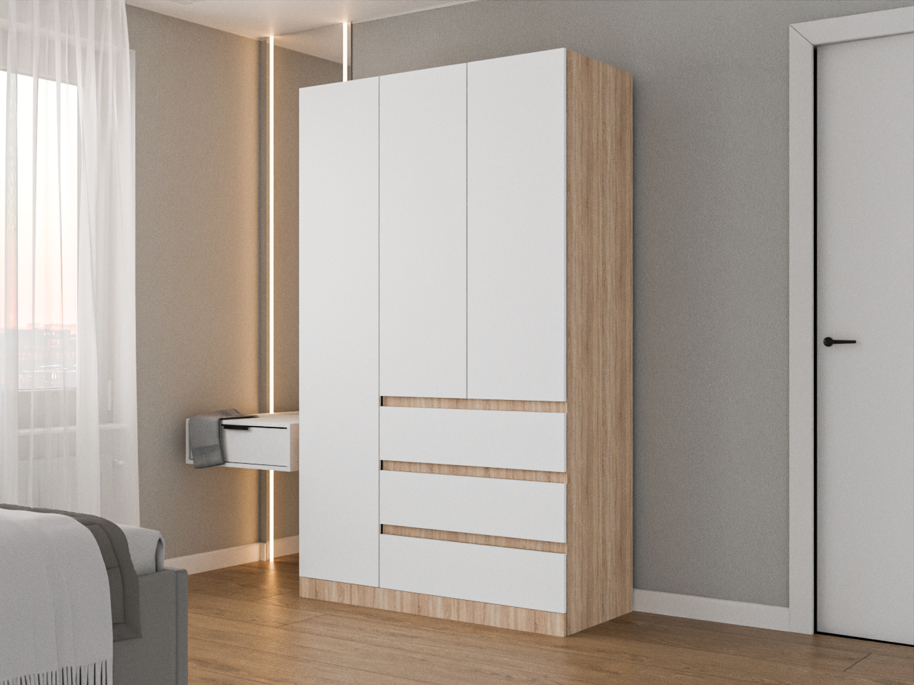 Распашной шкаф Мальм 314 oak white ИКЕА (IKEA) изображение товара